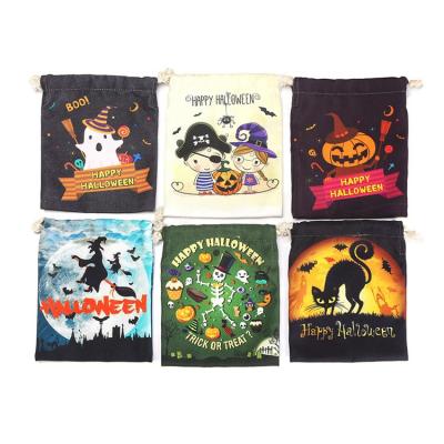 China Candy Bag Halloween Bags New Canvas Personalized Kids Candy Gifts Bag Pumpkin Ghost Treat or Trick Drawstring Bags for sale