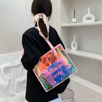 China Tote Cosmetic Bag Customize Polyester Tote Handbag Promotion Price Coupon Suka Shopping Bags Custom Logo Zipper Waterproof Clear Bag Printed for sale