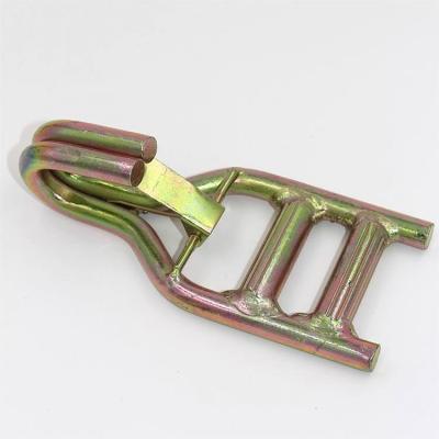 China Zinc 50 mm B.S 5000kg Welded Metal Double J Hook With Latch And Rung for sale