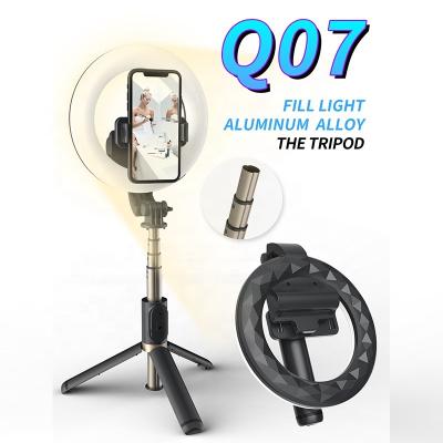 China Q07 Mobile Phone Selfie Stick Tripod With Ring Fill Light 920mm BT 360 Rotation Phone Stabilizer Aluminum Alloy Camera Mount Remote Holder for sale