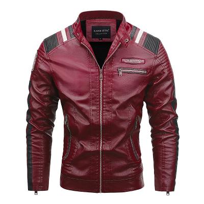 China MJP144 Men's Comic Collar Youth Trend Hot Fleece Waterproof Striping Leather Jacket Motorcycle Jackets For Men for sale