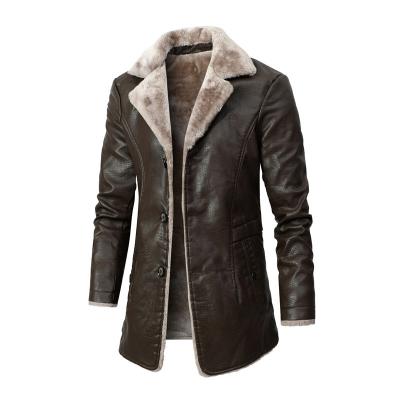 China Winter Waterproof MJP140 Plus Retro Warm Velvet Men's Leather Jackets And Coats Male Leather Long Jacket for sale