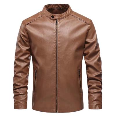 China CMJP2013 Brown Zip Man Motorcycle Waterproof Mens Jackets PU Leather Jacket for sale