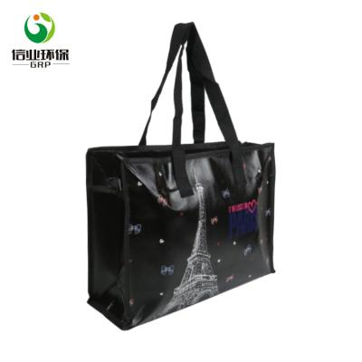 China Black Moisture Proof Tote Large Size Shopping Image PP Non Woven Bag With Zipper for sale