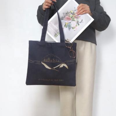 China Eco OEM / ODM Luxury Black Custom Empty Shopping Bags Cotton Tote Bag Cotton Canvas for sale