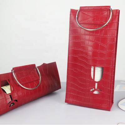 China OEM/ODM PVC Packaging Wine Bag Insulated Leather Insulated Crocodile Print With Style 2 for sale