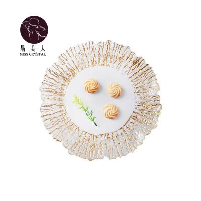 China Viable Supplier Popular Design Restaurant New Or Wedding Decor Charger Clear Fancy Glass Dishes With Gold Rim for sale