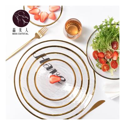 China Sustainable Nordic Wedding Dishes Set Plates Tableware Salad Soup Fruit Bowl Gold Charger Dishes for sale