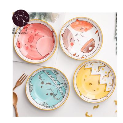 China Cartoon Paradise Animal Ceramic Dish Round Shape Creative Ceramic Dish With Animal Printed For Wedding And Restaurant Party for sale