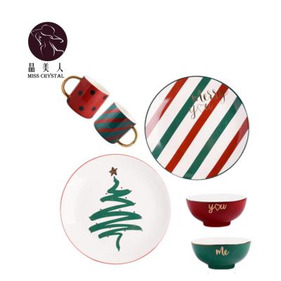 China Viable Ceramic Christmas Dinnerware Acomo Cup Bowl Dish Suit Colorful Bone China Tableware Set Christmas Dishes for sale