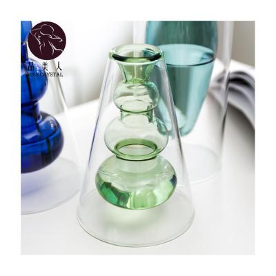 China MissC High Borosilicate Double Wall Glass Vase Modern Small Mini Glass Vases Traditional Table Decor for sale