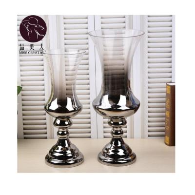 China European Modern Luxury Floor Home Decoration Missc Morden Style Luxurious Silvering Tall Glass Vase for sale