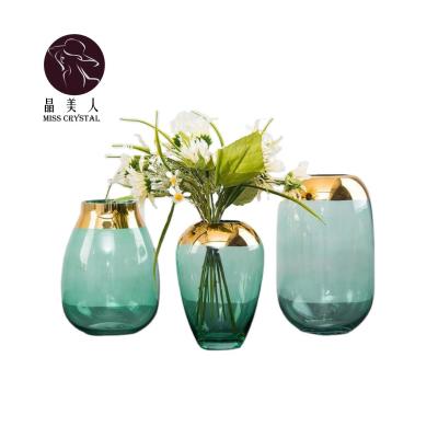 China Art Decor Missc Nordic Style Phnom Penh Gold Colored Dried Flower Glass Rim Vases For Home Decor for sale