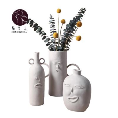 China Simple Modern Creative Minimalist Faced Indoor Vases Europe Style Accessories Simplicity Decoration Bedroom Ceramic Vase for sale