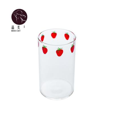 China Cute Minimalist Heat Resistant Glass Strawberry Glass Cup With Straw Creative Transparent Water Milk Tea Cup for sale