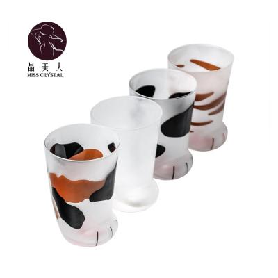 China Cute Minimalist MissC Creative Cartoon Milk Juice Coffee Cat Paw Single Wall Drinking Glass Cup for sale