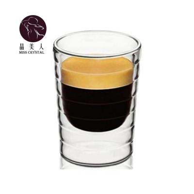 China Minimalist Hand Double Wall Cups And Mugs Swollen Threaded Glass Coffee Drinks Mug for sale