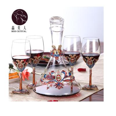 China No Glass Luxury Set Wine Decanter Packing Gift Box Enamel Cabinet Exquisite Decoration Crystal Goblet Glass Cup for sale