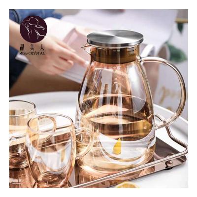 China MissC 1.8L Amber Glass Teapot Water Carafe Home Pitcher Sets Hot Water Viable Cold Water Transparent Pot Jug for sale