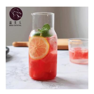 China Double High Borosilicate Drinkware Sustainable Glass Cold Beverage Cup Set Juice Milk Pot Water Carafe for sale