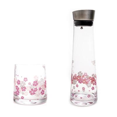 China Viable Water Kettle Cherry Blossoms In Hot Discolored Clear Cold Water Jug Juice Beverage Glass Pitcher for sale