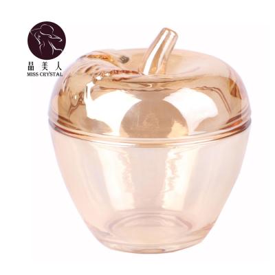 China Modern Jewelry Box Style Christmas Apple Shape Jar Storage Jewelry Decorative Glass Candle Jar For Wedding And Party for sale