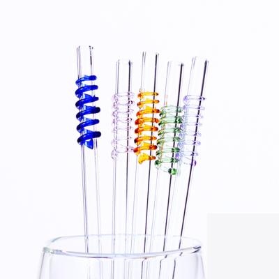 China Environmental Friendly Handmade Cocktails Spirals Glass Straw Suck It Up Drinking Straw With Colorful Spiral Ornament for sale