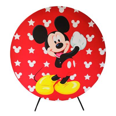 China Hot Popular Baby Shower Folding Full Color Aluminum Mickey Cloth Tension Gold Party Backdrop Round Balloon Stand or Stand Frame for sale