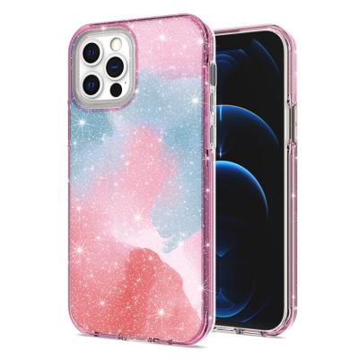 China Hot Selling TPU+PC Factory High Quality Glitter Printed Phone Cases Custom Design For iPhone 13 12 Pro 11 Max Back Cover for sale