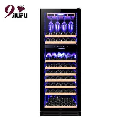 China Hotel Zone Double Wine Chiller Fridge with Hang Cup Display Wine Cooler for Club or Hotel for sale