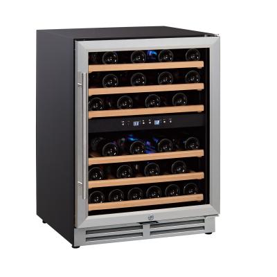 China Hotel Wine Cooler 150L Freestanding / Built In Double Zone 46 Bottles Wine Fridge Cabinet for sale