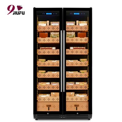 China Cedar Wood Cigar Humidor With Fan Cooling No Frost Cooler Large Capacity Cigar Fridge for sale