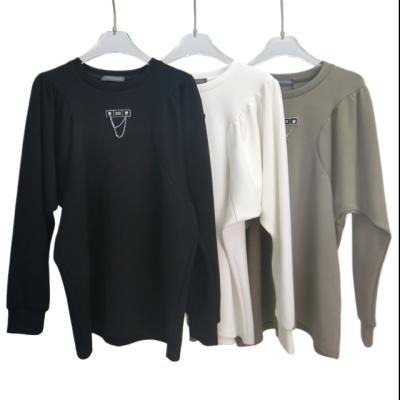 China 2023 Anti-wrinkle fashion casual women loose T-shirt batwing wing sleeve women's long sleeve with decorative chain for sale