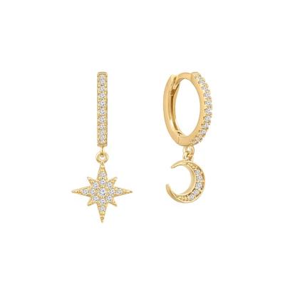 China CLASSIC 18kt yellow gold over 925 sterling silver star and moon huggie circle earring for sale