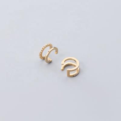 China CLASSIC ready to ship 925 sterling silver solid double lines 24k ear cuff earrings for sale