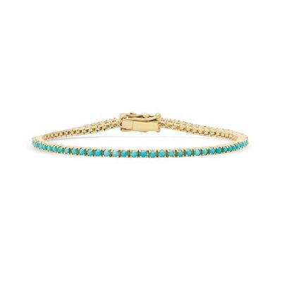 China FASHIONABLE Hot Selling 18K Gold Plated Sterling Silver 4 Prong Turquoise Tennis Bracelet for sale