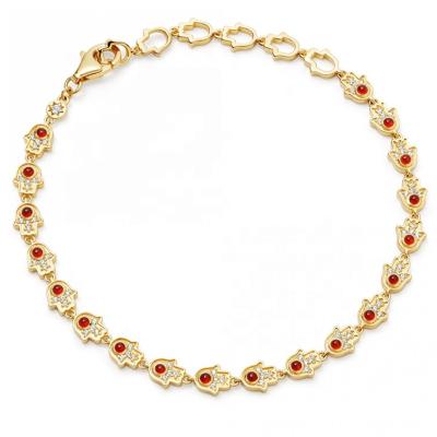 China CLASSIC 18k Gold Plated Sterling Silver Red Stone Hamsa Bracelet 925 Silver for sale