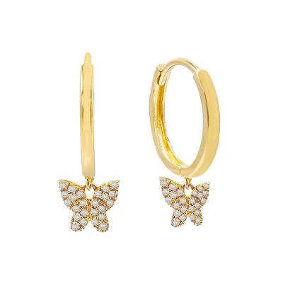 China China TRENDY Jewelry Making Supplier Fashionable Butterfly Huggie Butterfly Earrings 18K Sterling Silver Gold Plated for sale