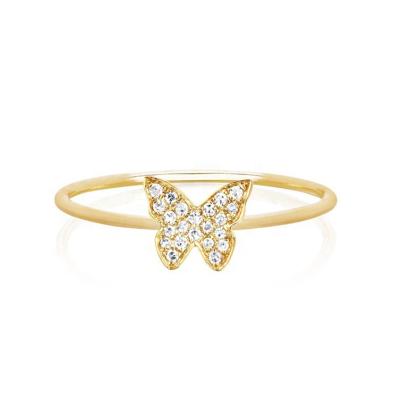 China CLASSIC Wholesale 925 Sterling Silver Jewelry 18k Gold Women Zircon Butterfly Ring for sale