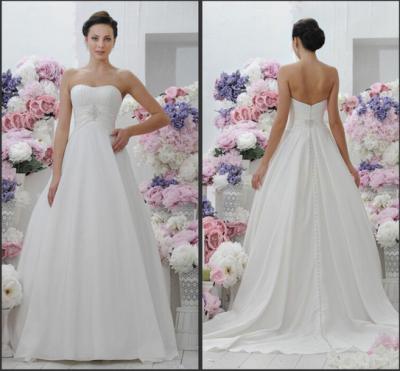 China Stunning Satin Strapless White Simple Elegant Wedding Dresses Ball Gown for sale