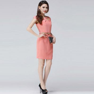 China Pink Cap Sleeve Beaded Sheath Womens Career Dresses For Business Casual Party for sale