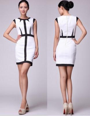 China Adult Womens Career Dresses Of 100% Cotton , Sleeveless  White Midi Dress Bodycon for sale