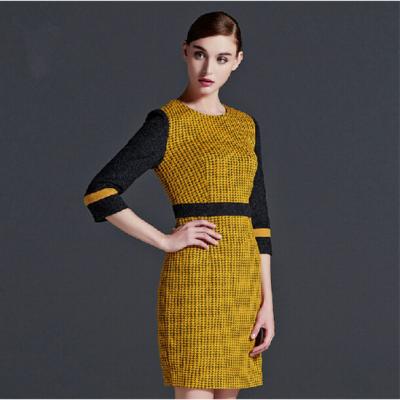 China Winter Slim Waist Long Sleeve Wool / Polyester Formal Office Dresses For Ladies for sale