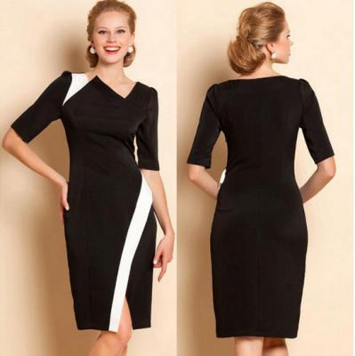 China Black - White Tight Fitting Knee Length Womens Career Dresses Couture Of Polyester for sale