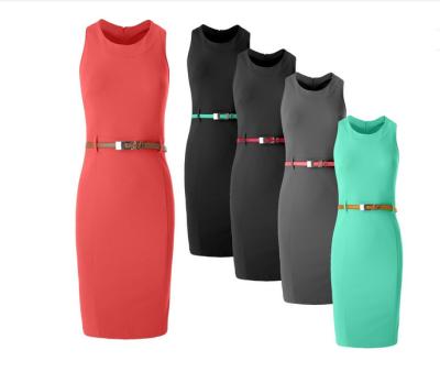 China Summer Business Stretch Office Sleeveless Womens Career Dresses with Belt for sale