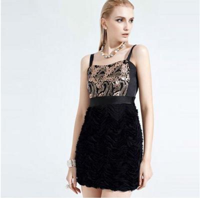 China Fashion Breathable Polyester Black Knee Length Party Dresses For Lady for sale