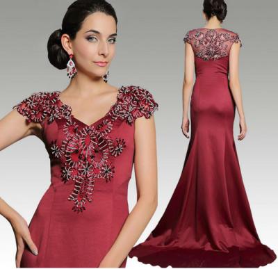 China European Fashion Long Paragraph Trailing Red V-Neck Floor Length Evening Dress for sale