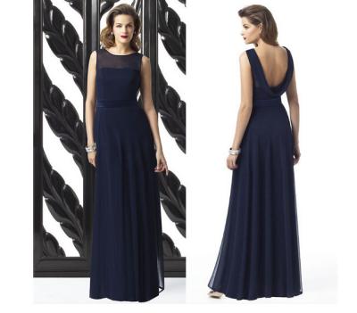 China Beautiful Dark Blue Chiffon Multicolor Naked Back Floor Length Girl Dresses for sale