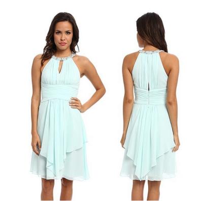 China Fashion Light Blue Polyester Sleeveless Western Casual Spring Dresses For Homecoming Party for sale