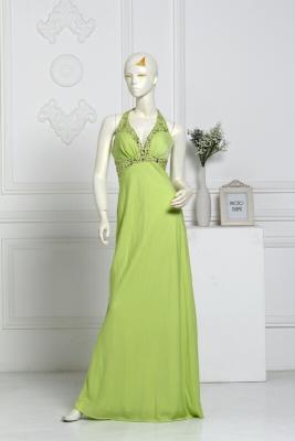 China Unique Strap Green Polyester Prom Sexy Evening Gowns Dress Of Low Back Cut for sale